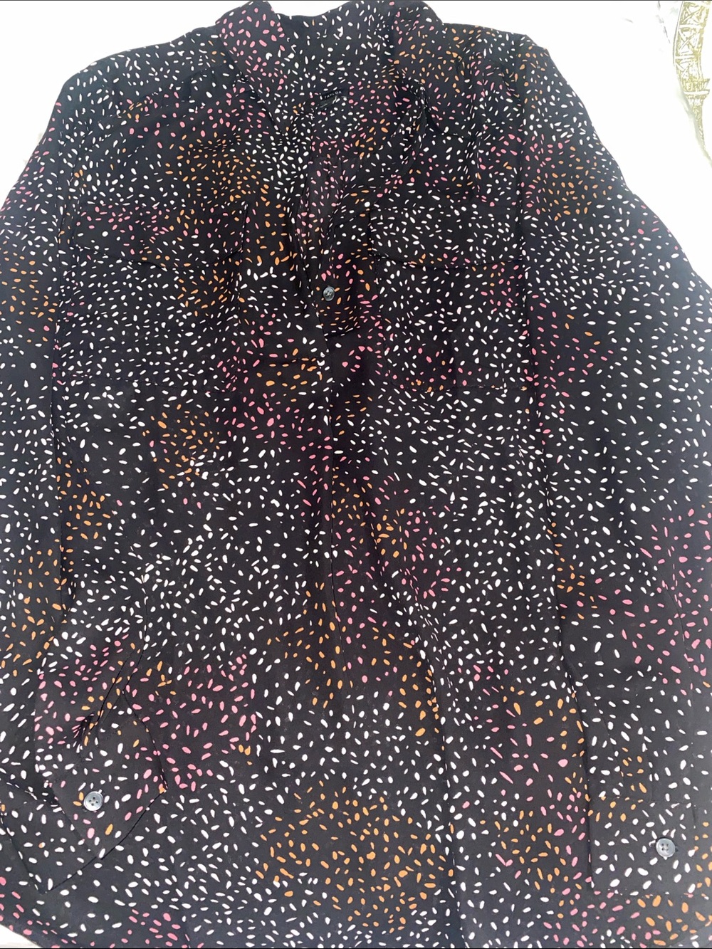 Ann Taylor multi-color blouse with Pink, White and Orange Dot Print
